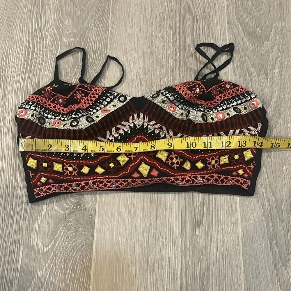 GUESS Womens Black Liberty Embroidered Crop Top Jet Size  XS - Picture 4 of 12